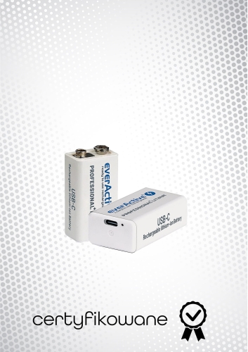 Dwa akumulatory 9 V everActive z gniazdem USB-C