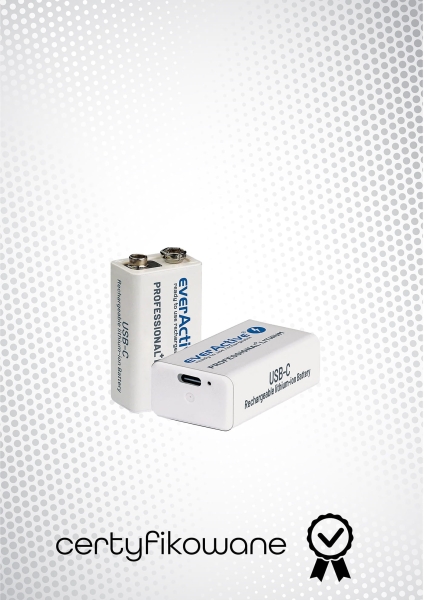 Dwa akumulatory 9 V everActive z gniazdem USB-C